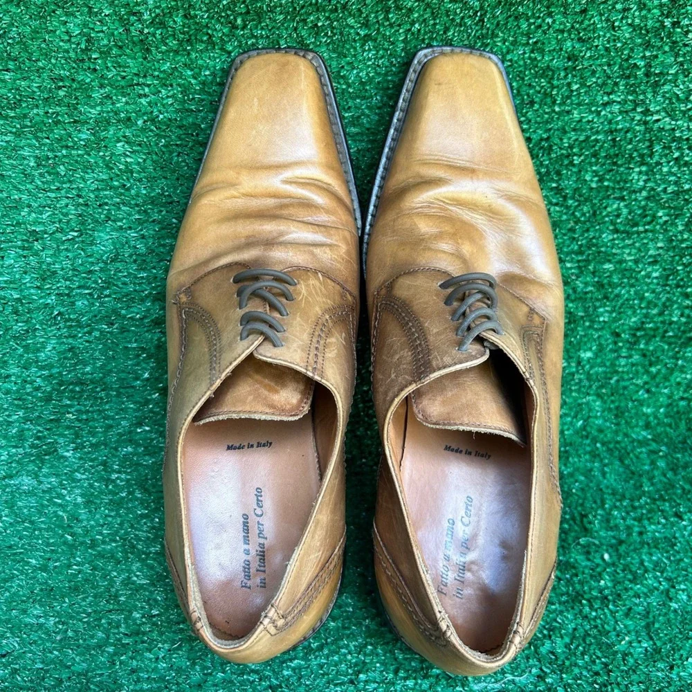 Certo Mens Tan Leather Derby Dress Shoes Made in Italy 3580 Size 43.5